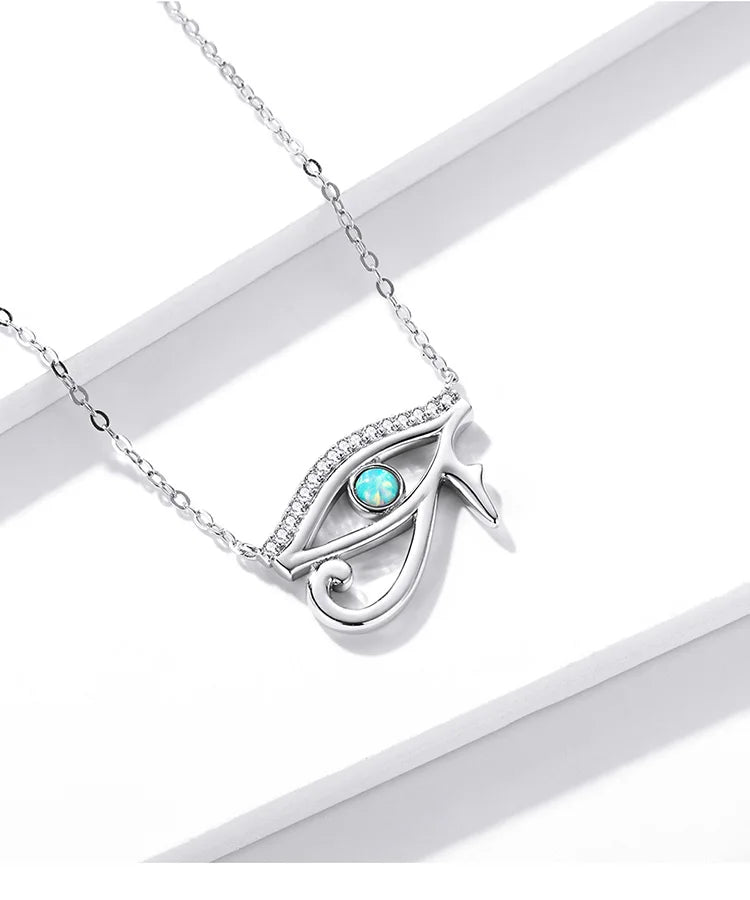 925 Sterling Silver Horus Eye Crystal Necklace Silver Protection Pendant Necklace for Women Girls Fine Jewelry