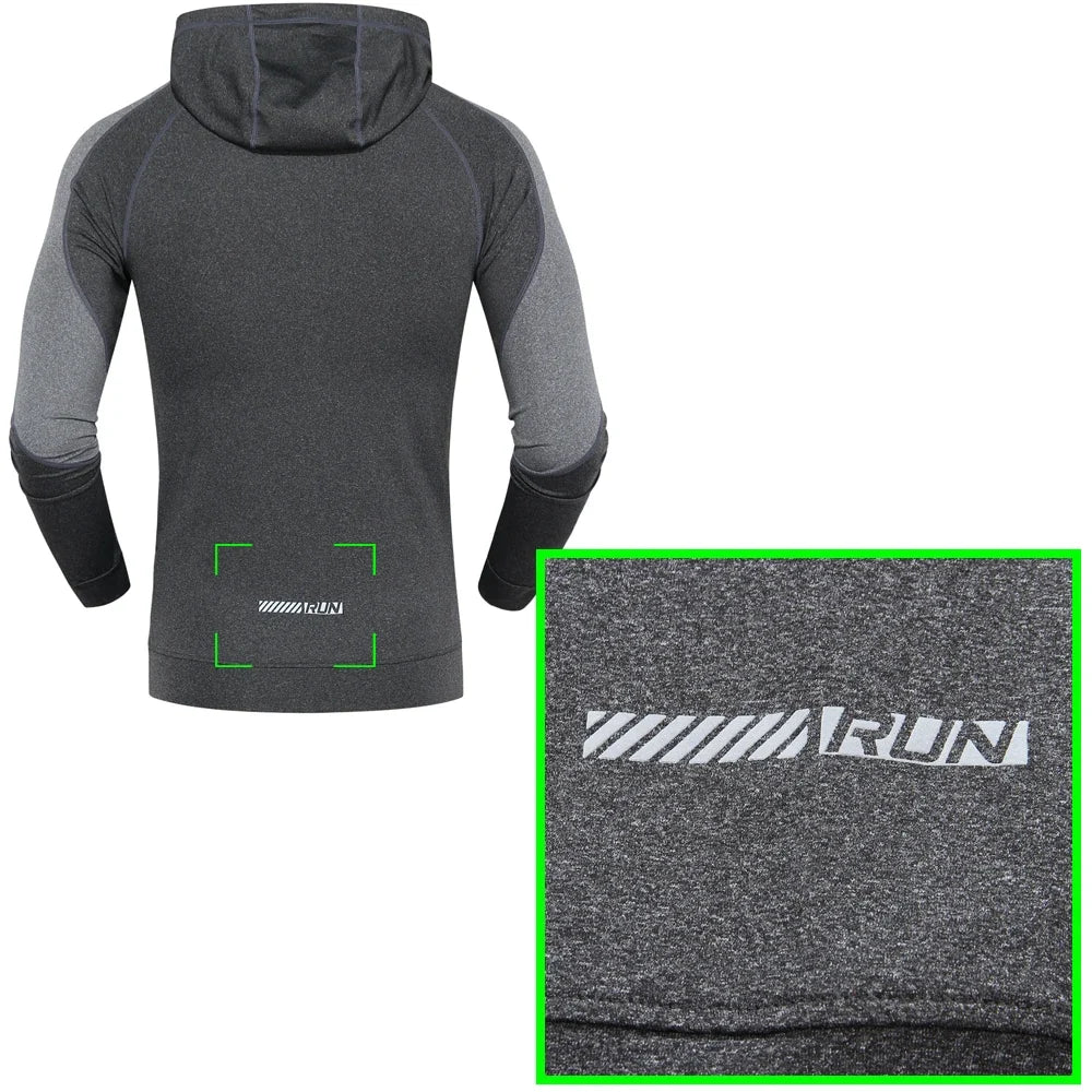 Men Running Sports Jackets Gym Training Zipper Slim Hiking Sweatshirts Comfortable Elastic Quick Dry Fitness Long Sleeve Hooded