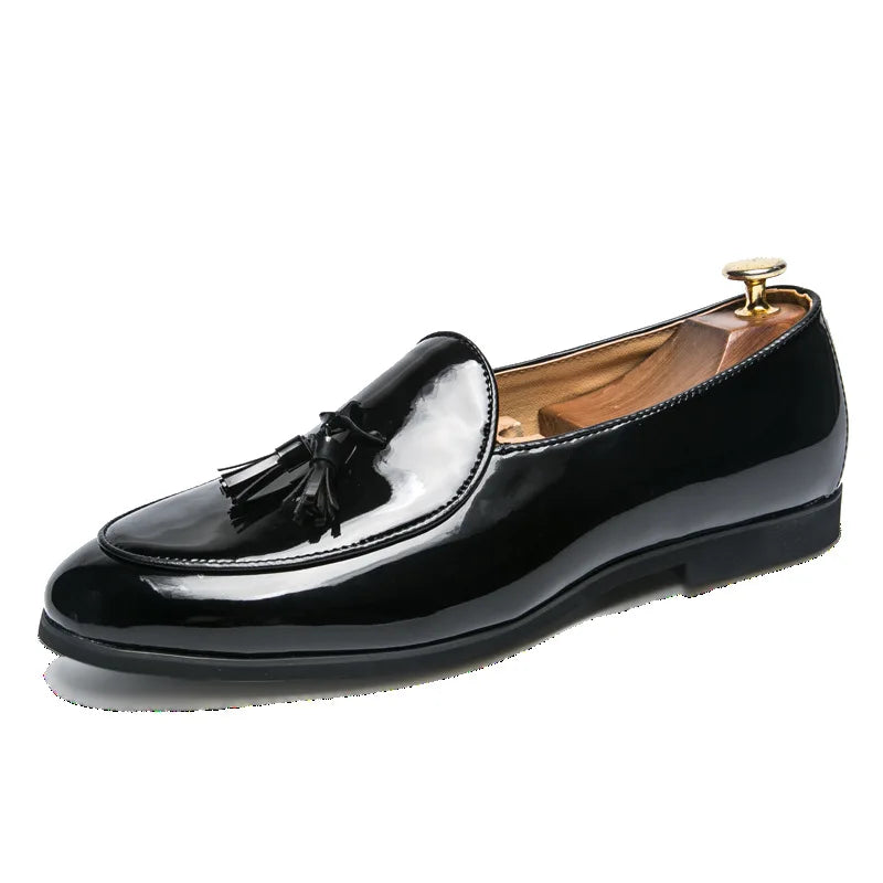 Men's Handmade Tassel Loafers – Genuine Leather Slip-On Dress Shoes for Formal Wear