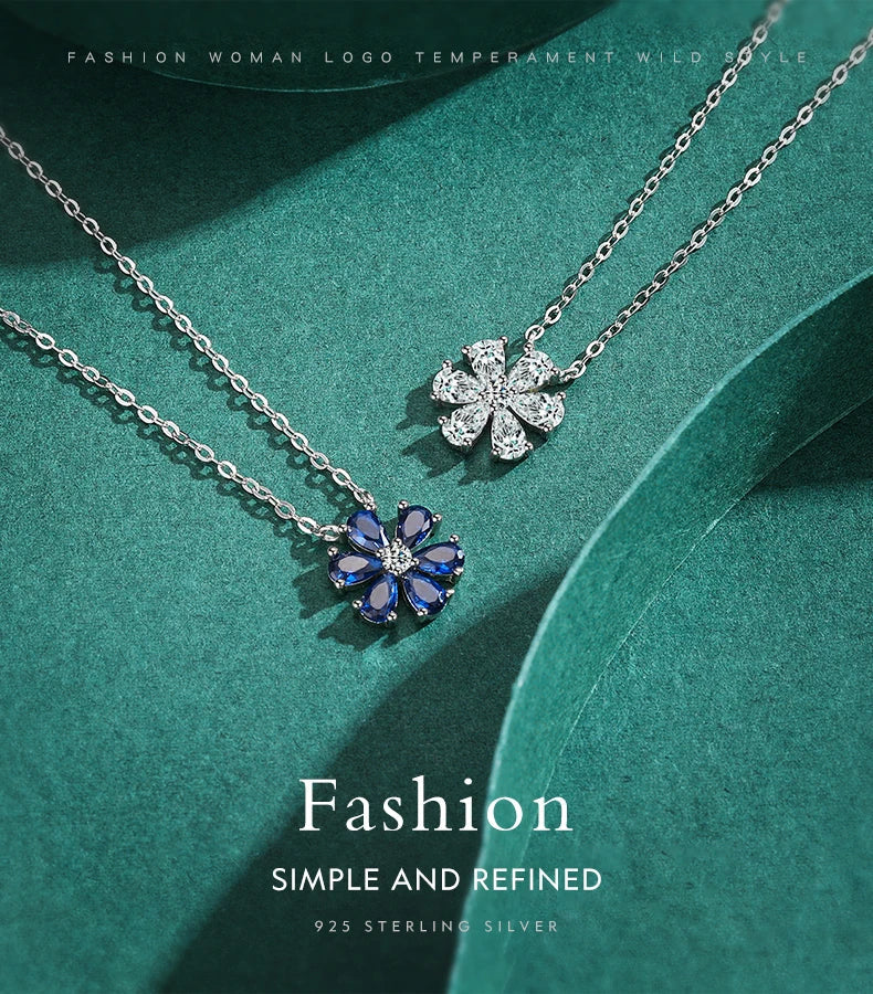 925 Sterling Silver Sparkling Lucky Flower Pendant Necklace for Women Luxury Drop Zirconia Female Wedding Fine Jewelry
