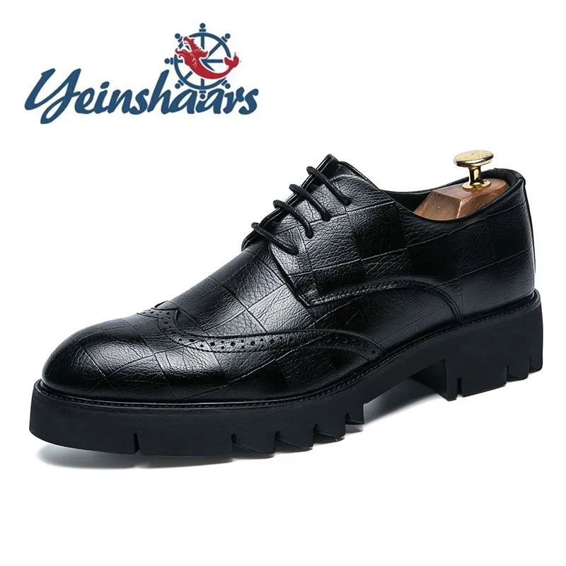 New Arrival Mens Casual Leather Shoes Thick soled Formal Shoes Fashion Brogue Shoes Elegant Leisure Walk Oxford Male Shoes Adult