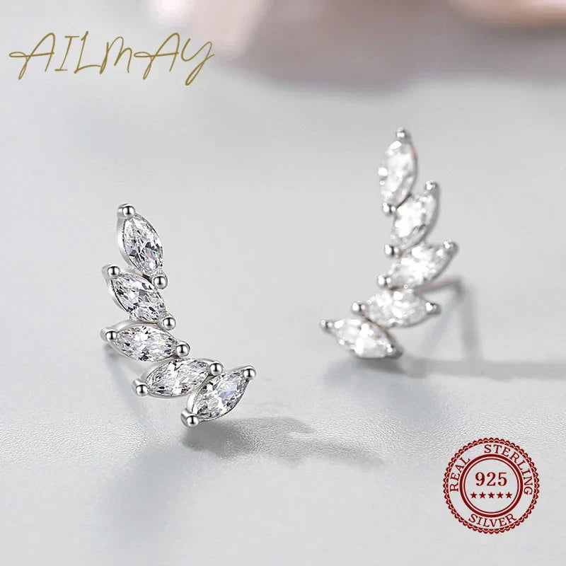 Genuine 925 Sterling Silve Fashionc Luxury Feather Wings Design Sparkling Zircon  For Women Wedding Engagement Jewelry