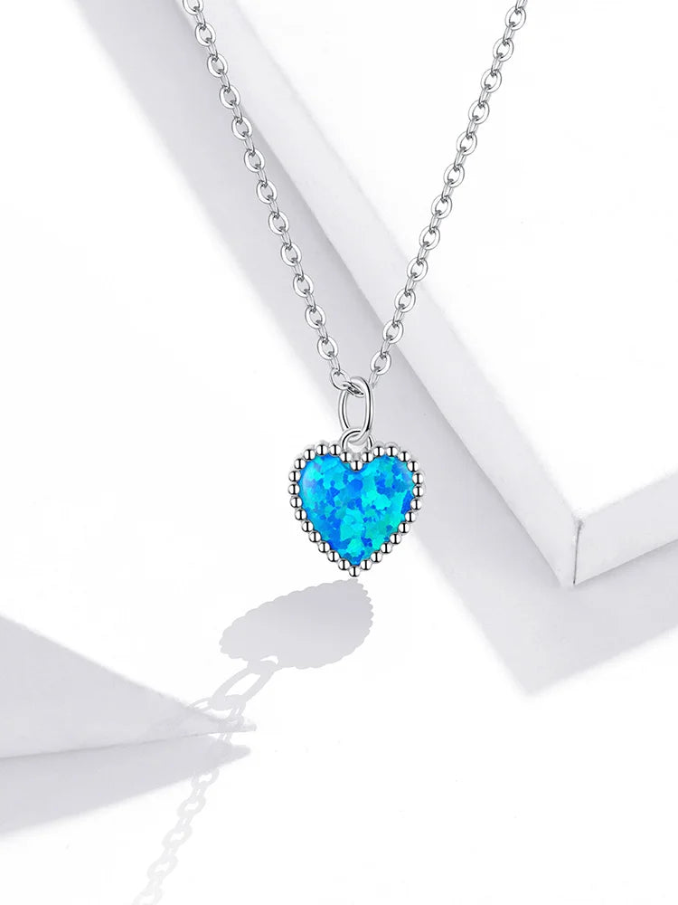 Deep Blue Heart Necklace for Women 925 Sterling Plated platinum Translucent opal Luxury Brand Jewelry 2020 Mode SCN413