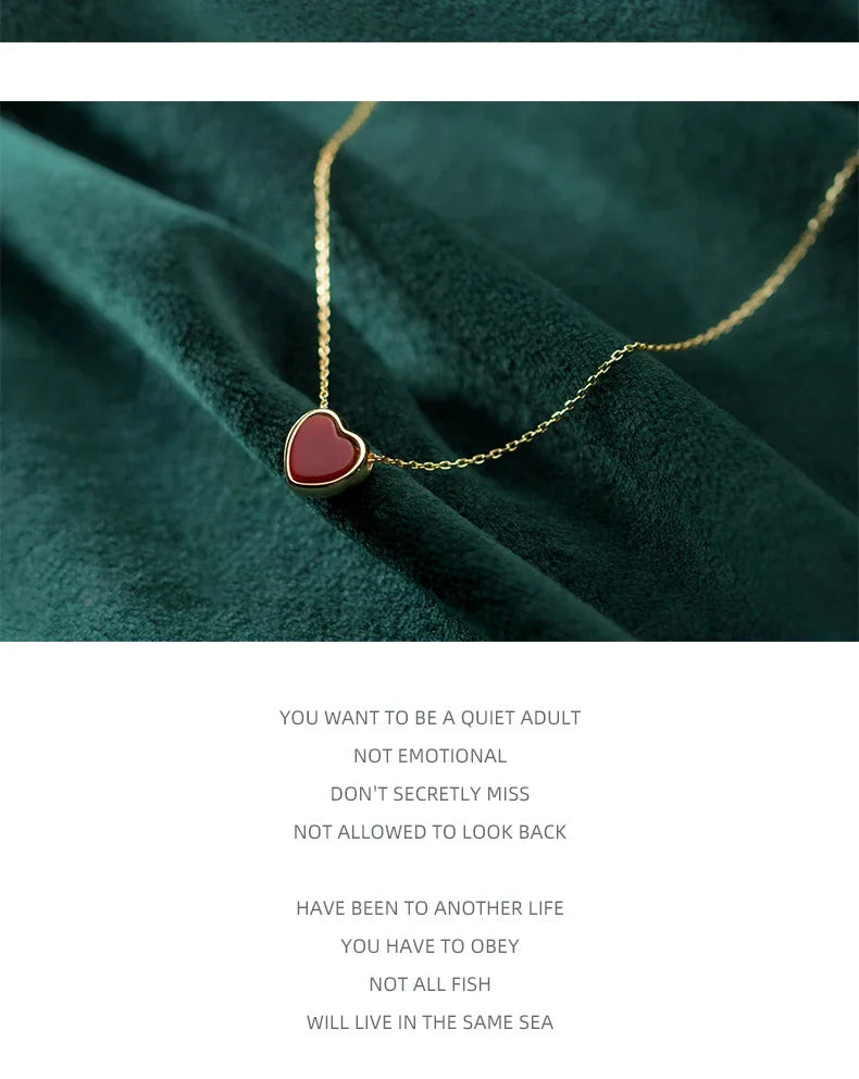 New Arrive 925 Sterling Silver Red Lovely Hearts Pendant Necklace for Women Gold Color Necklace Fine Jewelry Accessories