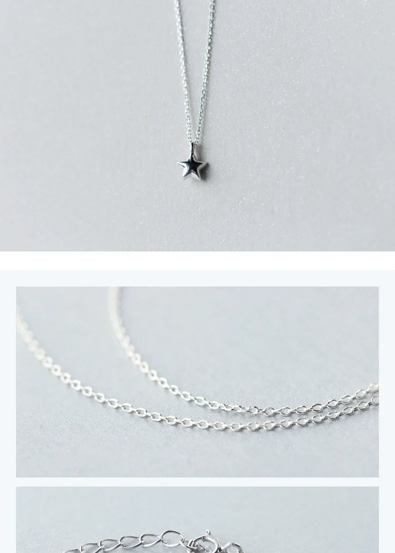 New 925 Sterling Silver Retro Mini Blue Star Charms Pendant Necklace Fit Women Adjustable Necklace Original Fine Jewelry