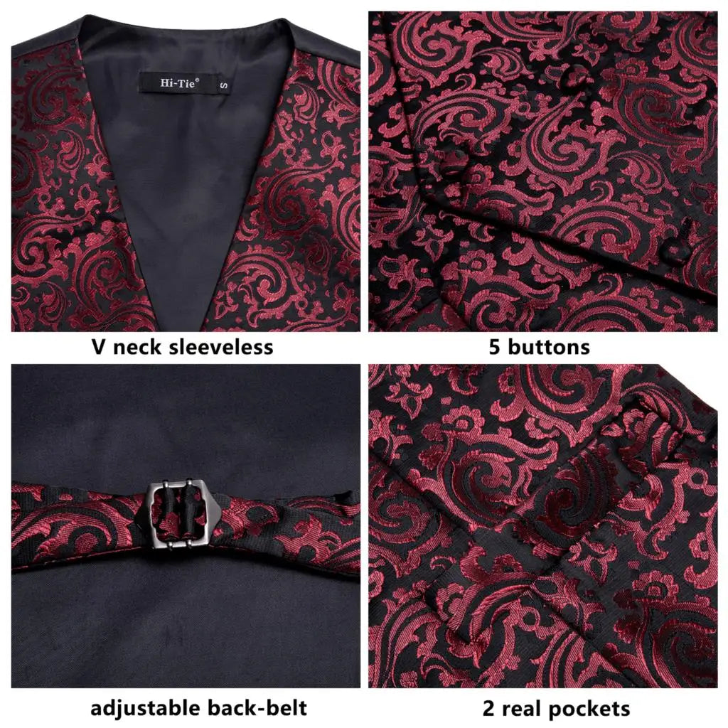 Fashion Silk Vest For Men Classic Gold Champane Yellow Waistcoat Jacket Tie Hankerchief Cufflinks Sets Dress Suit Wedding Hi-Tie