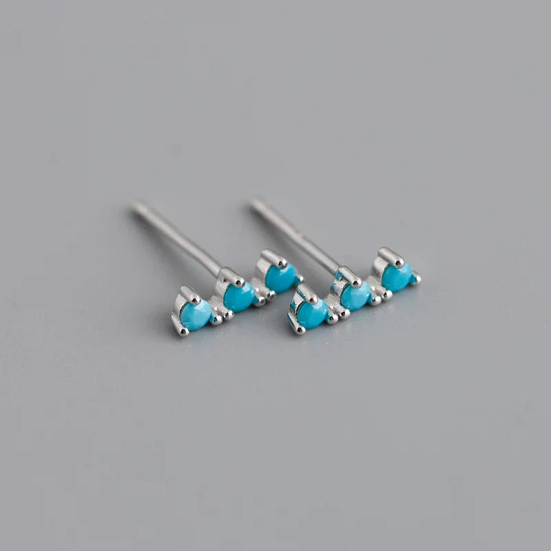 New Arrival Fashion Korean Blue Zircon Spike Geometric Stud Earrings for Women Real 925 Sterling Silver Gothic Jewelry