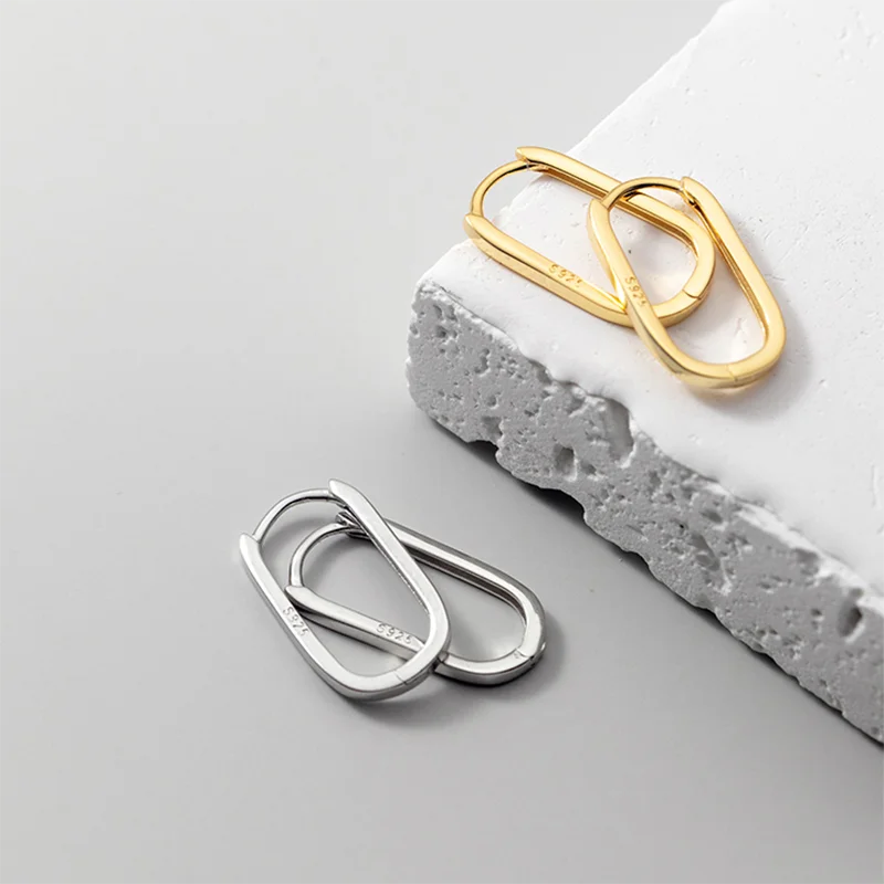 925 Sterling Silver Simple Oval Glossy Huggies Ear Buckle for Women Fashion Bohemian European piercing Earrings Jewelry