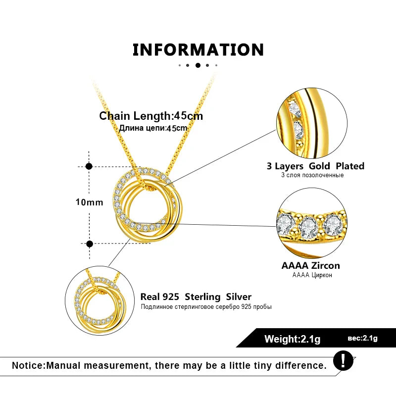 Trendy Simple Necklace 925 Sterling Silver Women Necklaces With 3 Big Circle AAAA Zircon Jewelry Wedding Gift OSN175