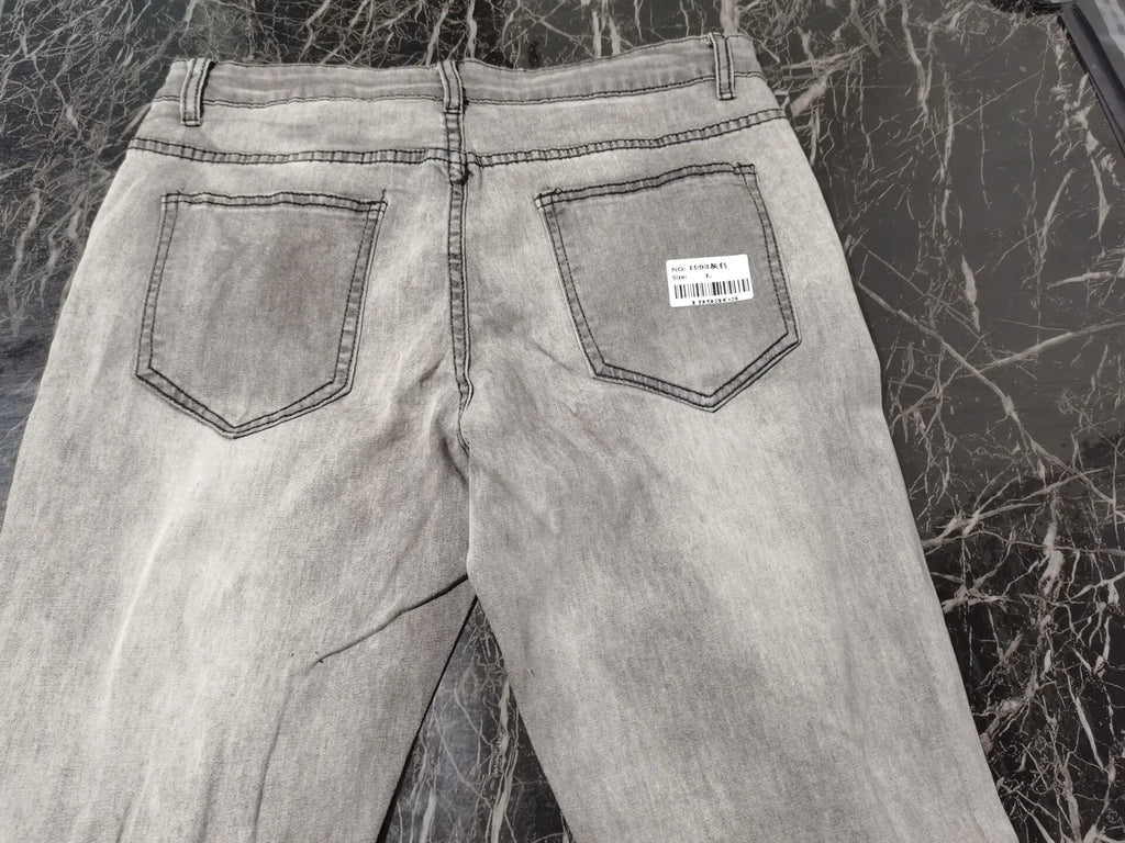 Men's Skinny Ripped Jeans Fashion Grid Beggar Patches Slim Fit Trousers