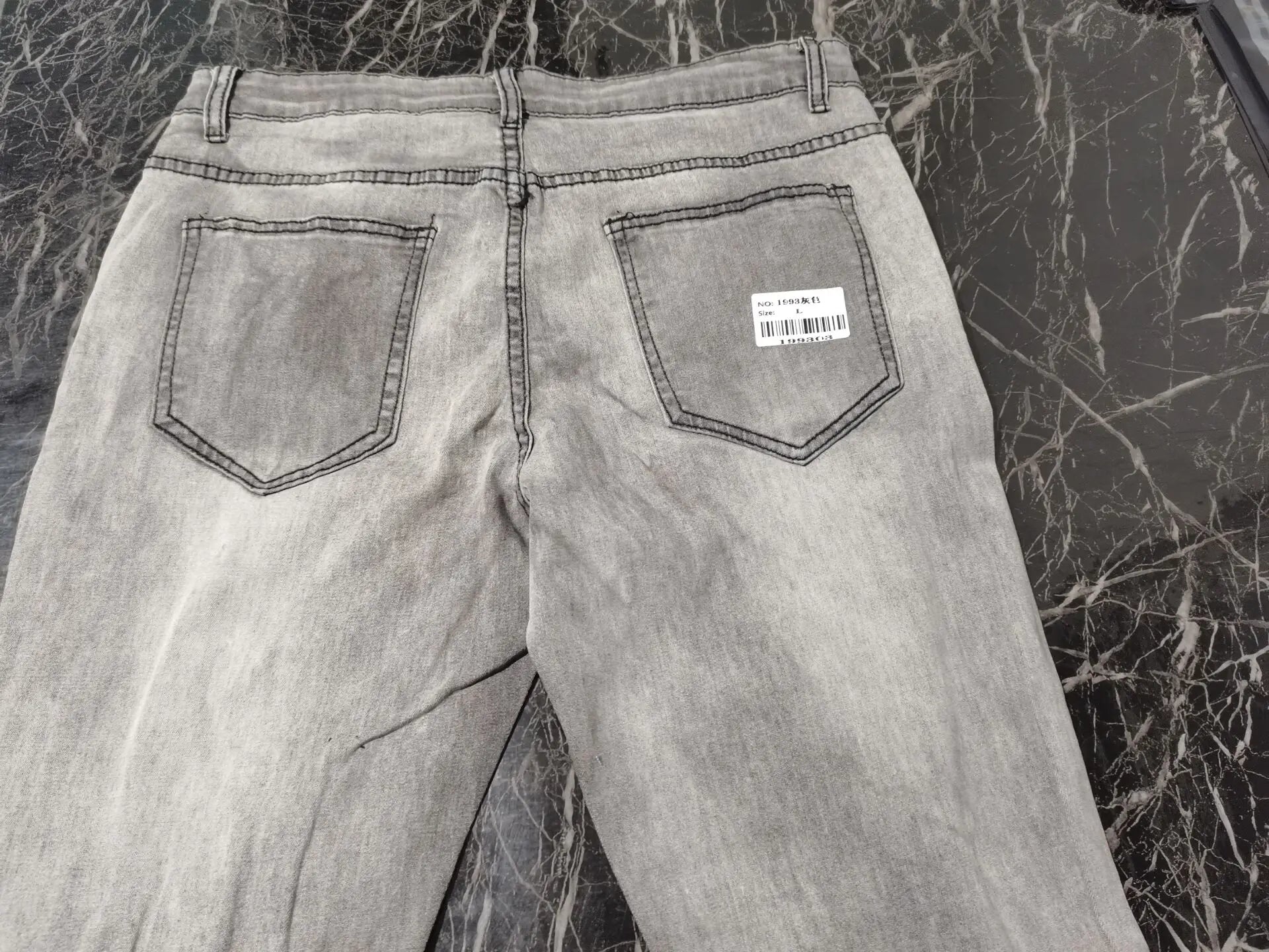 Men's Skinny Ripped Jeans Fashion Grid Beggar Patches Slim Fit Trousers