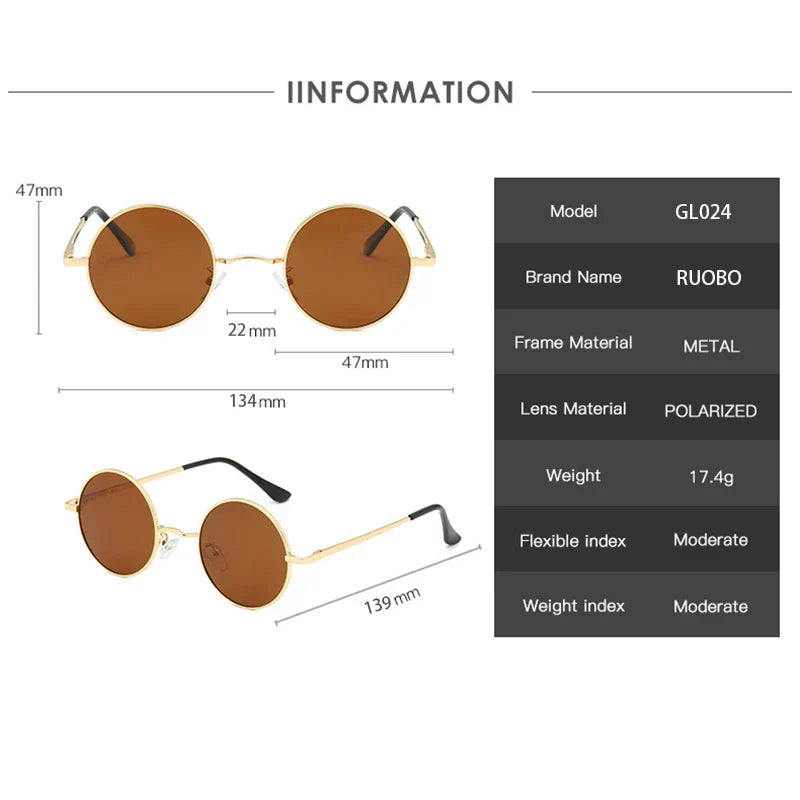 Retro Polarized Round Metal Frame Sunglasses Eyewear For Men and Women Driving Fishing Brand Designer Sun Glasses UV400