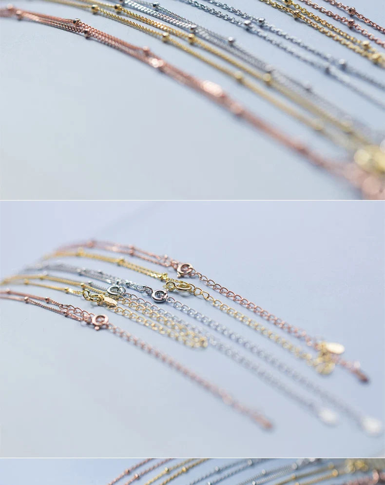 Simple 3 Color Choker Necklace for Women Gift Authentic 925 Sterling Silver Light Beads Naked Chain Fashion Fine Jewelry