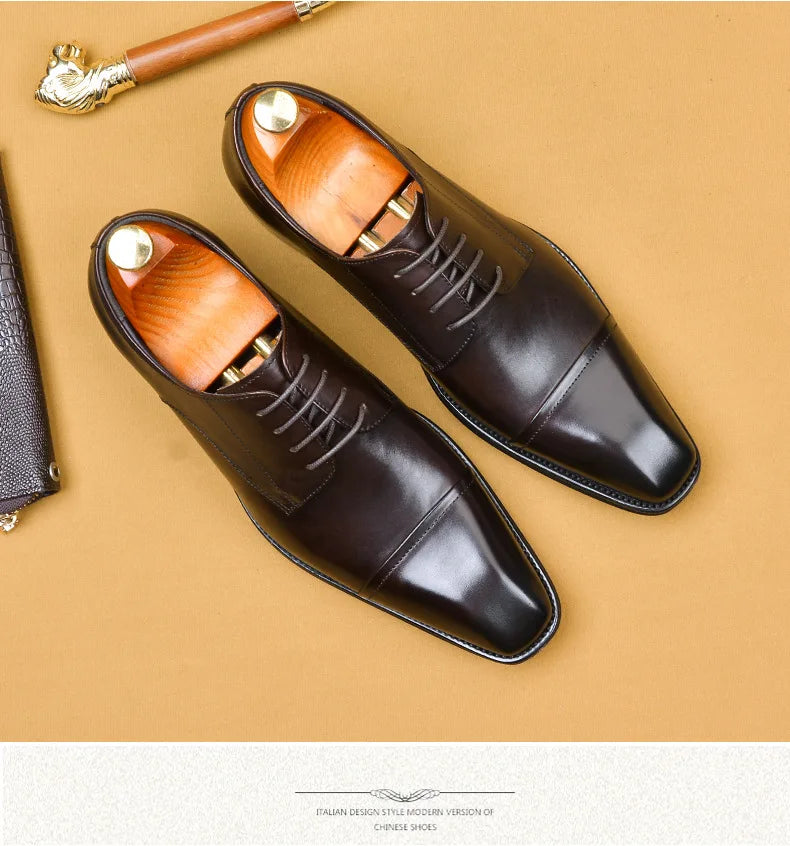 Brand Designer Men Dress Shoes Genuine Leather Lace Up Men's Shoe For Suit Black Office Party Formal Man Wedding Shoes