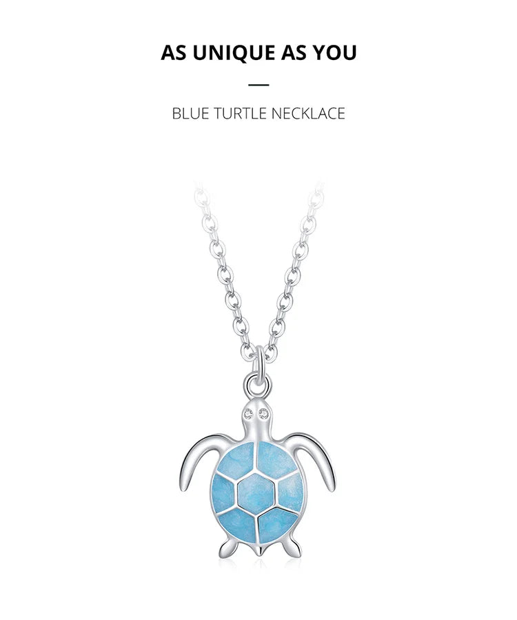 925 Sterling Silver Sky Blue Enamel Turtle Pendant Necklace Cute Animal Adjustable Necklace for Women Fine Jewelry SCN446