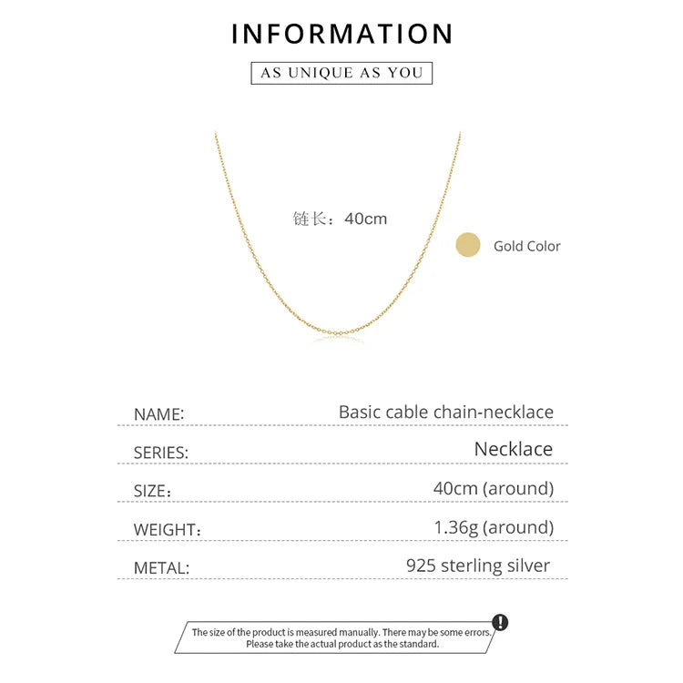 Classic Basic O-chain Solid 925 Sterling Silver Lobster Clasp Adjustable Necklace Box Cable Chain DIY Jewelry for Women
