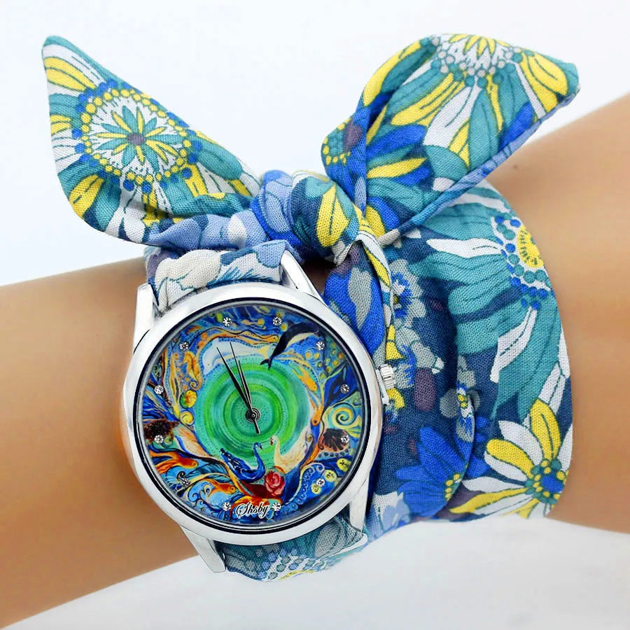 New Ladies Cloth Wristwatch Fashion Women Dress Watch High Quality Silver  Quartz Watch Sweet Girls Watch Fabric Clock