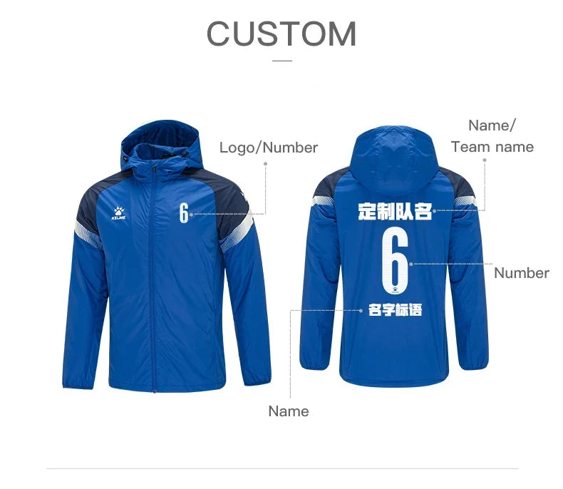 Men's Windbreaker Running Jacket Soccer Kid Hooded Windproof Coat Couple Training Waterproof Jacket Quick Dry 8061WT1005