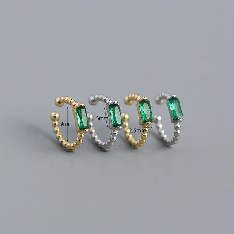 925 Sterling Silver Colorful Square Shiny Zircon Beads Piercing Stud Earrings for Women Fashion Gothic Exquisite Jewelry