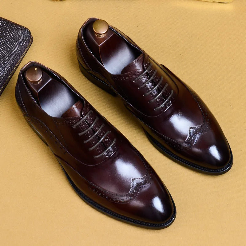 Full Grain Leather Men Retro Italian Design Men Brogues Genuine Leather Dress Shoes Handmade Wedding Shoes For Men