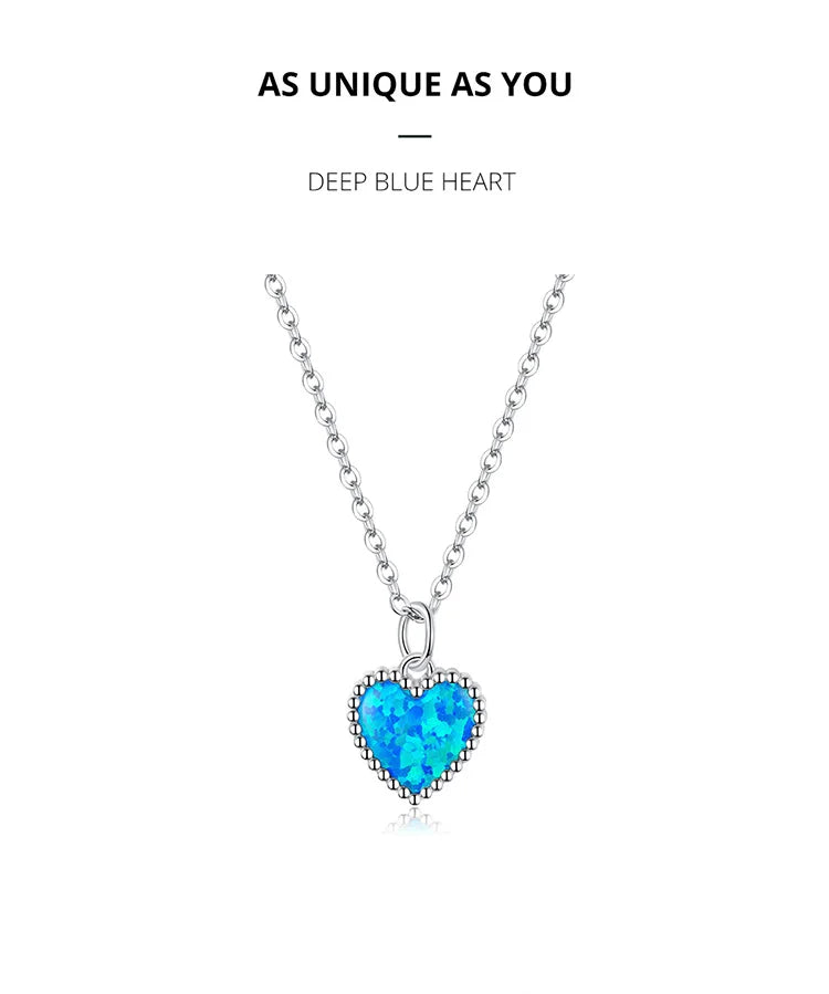 Deep Blue Heart Necklace for Women 925 Sterling Plated platinum Translucent opal Luxury Brand Jewelry 2020 Mode SCN413