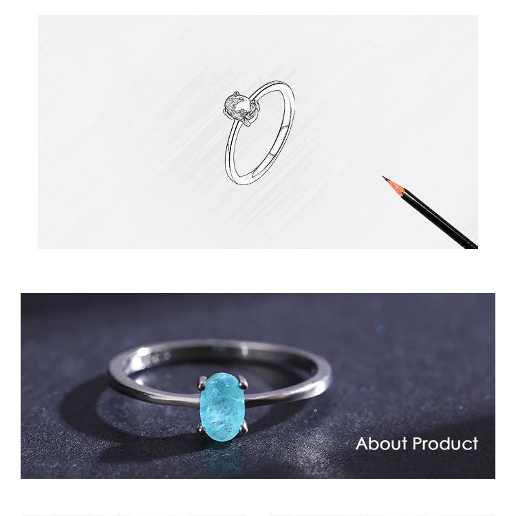925 Sterling Silver Fashion Oval Finger Rings for Women Elegant Paraiba Tourmaline Engagement Wedding Statement Jewelry