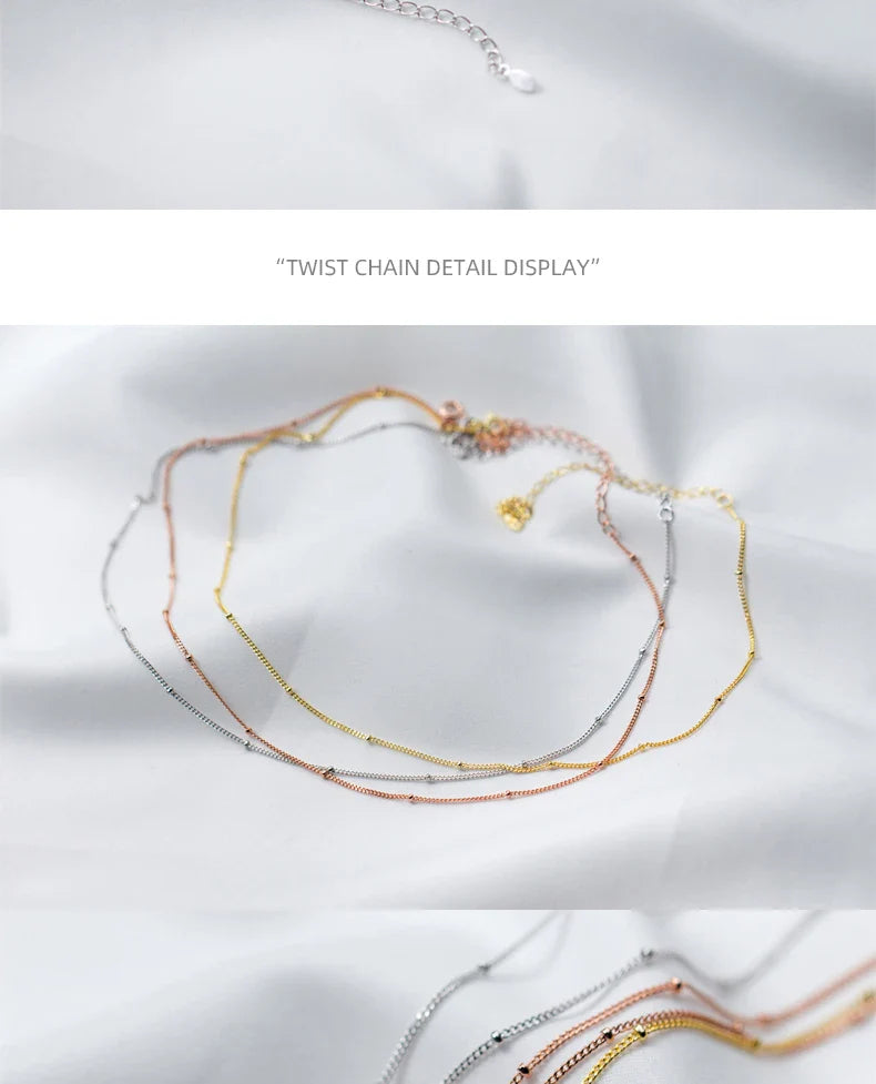 Simple 3 Color Choker Necklace for Women Gift Authentic 925 Sterling Silver Light Beads Naked Chain Fashion Fine Jewelry