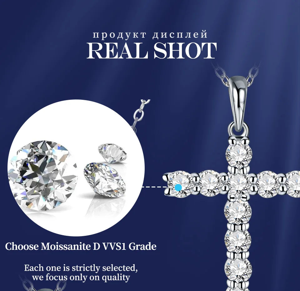 Handmade Cross Pendant Moissanite Solid Sterling 925 Silver Necklace For Women Luxury Jewelry for Engagement Christmas