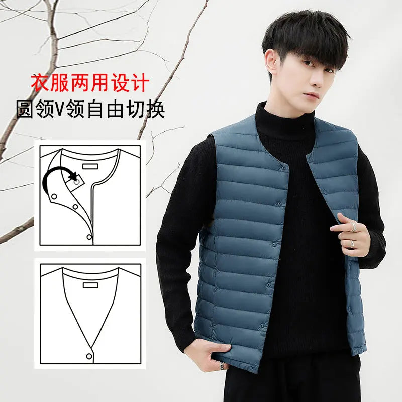 7XL Plus Size 90 White Down Vest Men Ultra Light Down Vest Portable V-neck Sleeveless Coat Man Winter Warm Liner