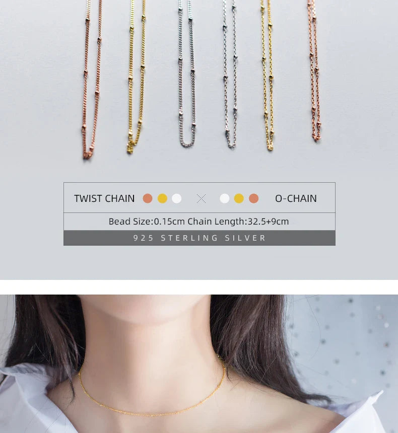 Simple 3 Color Choker Necklace for Women Gift Authentic 925 Sterling Silver Light Beads Naked Chain Fashion Fine Jewelry