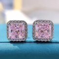 100% 925 Sterling Silver 7*7mm Pink Yellow High Carbon Diamond Stud Earrings For Women Sparkling Wedding Fine Jewelry Gift