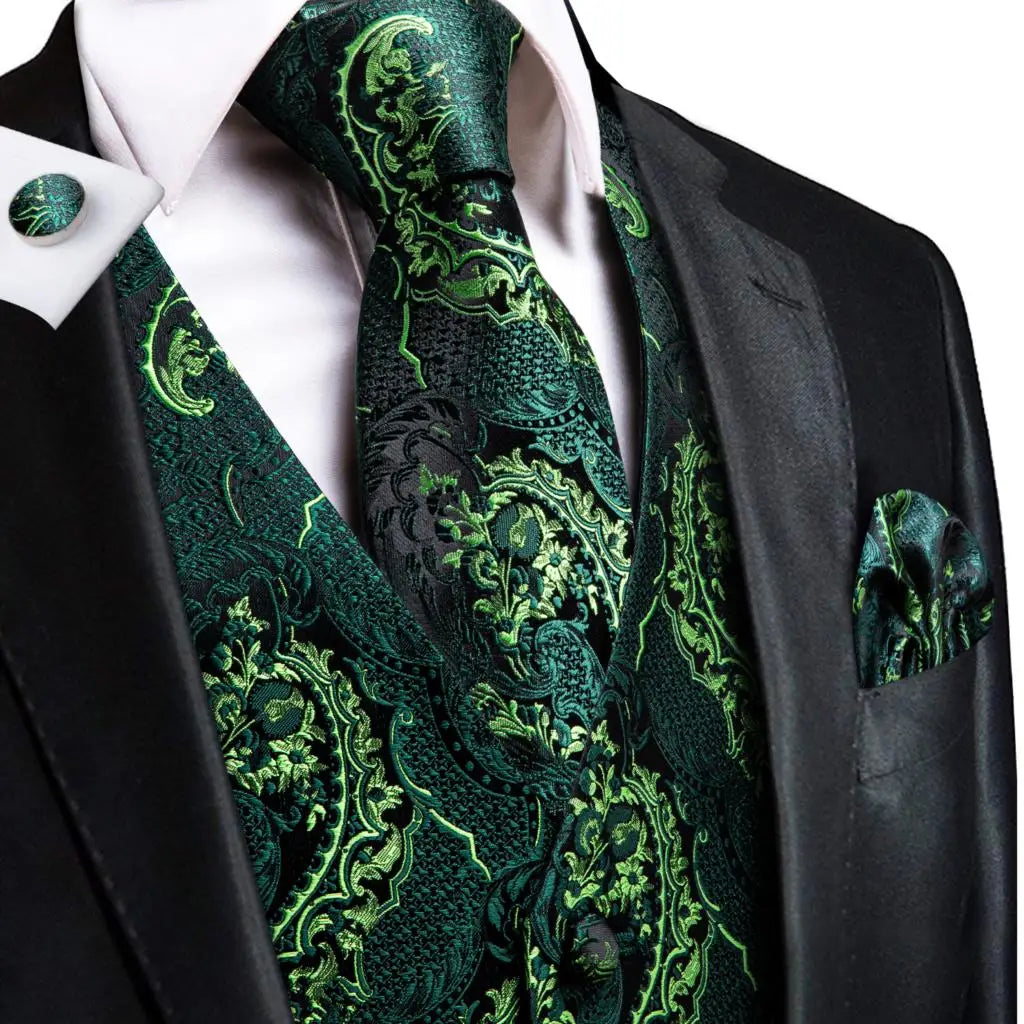 Fashion Silk Vest For Men Classic Gold Champane Yellow Waistcoat Jacket Tie Hankerchief Cufflinks Sets Dress Suit Wedding Hi-Tie