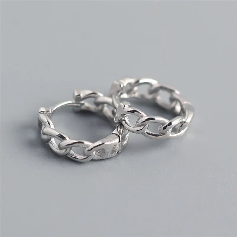 Real 100% 925 Sterling Silver Punk Hip-Hop Link Chain Gothic Studs Earrings for Fashion Women Jewelry Accessories 2022