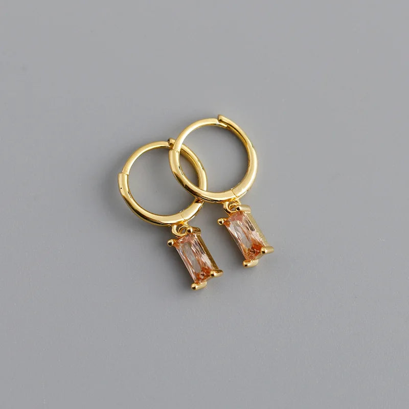 925 Sterling Silver Colorful Square Shiny Zircon Beads Piercing Stud Earrings for Women Fashion Gothic Exquisite Jewelry