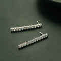 Real Sterling Silver 3mm Round Cubic Zirconia 38mm Height Dangle Design Solid 925 Metal Jewelry Tennis Earrings