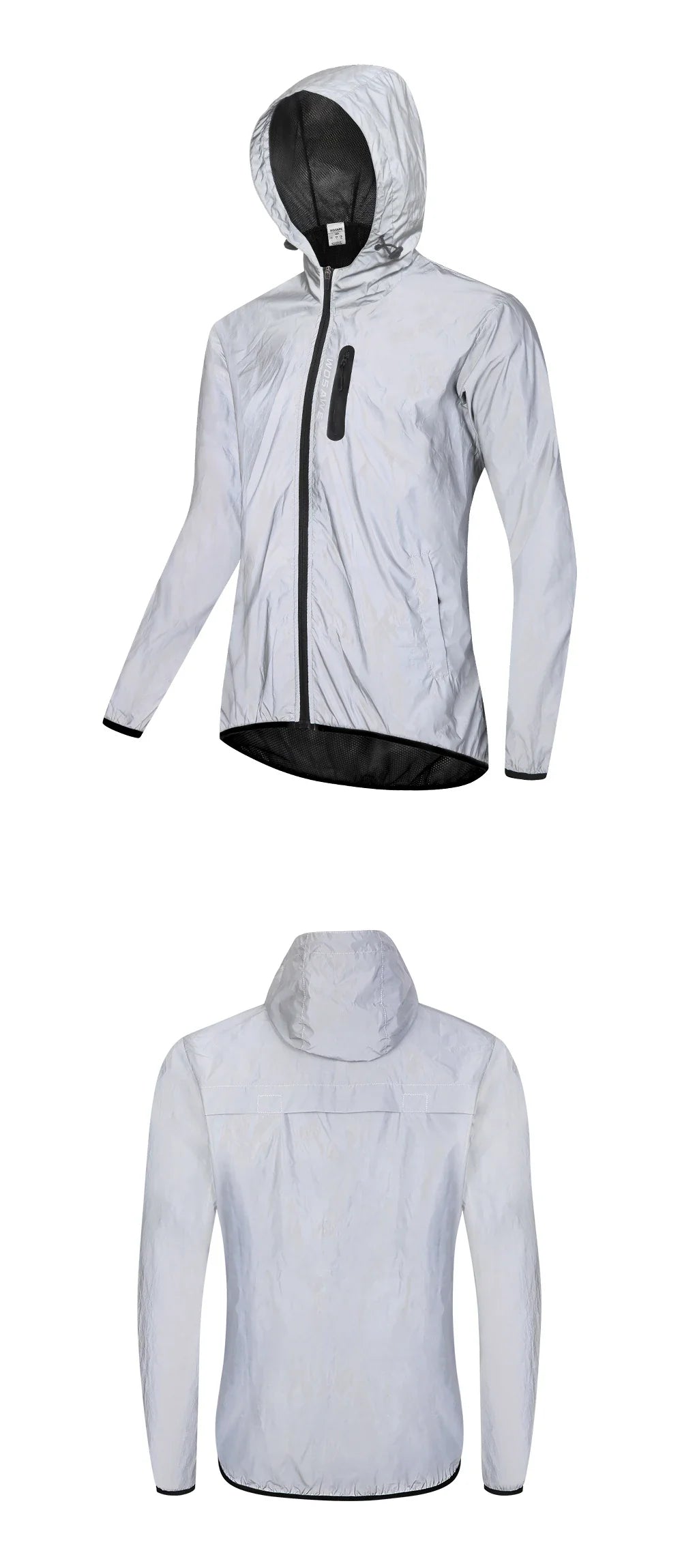 Full Reflective Jacket with Hoodie High Visibility Waterproof Wind Breaker Men Women Hiking Cycling Running Safety Vest