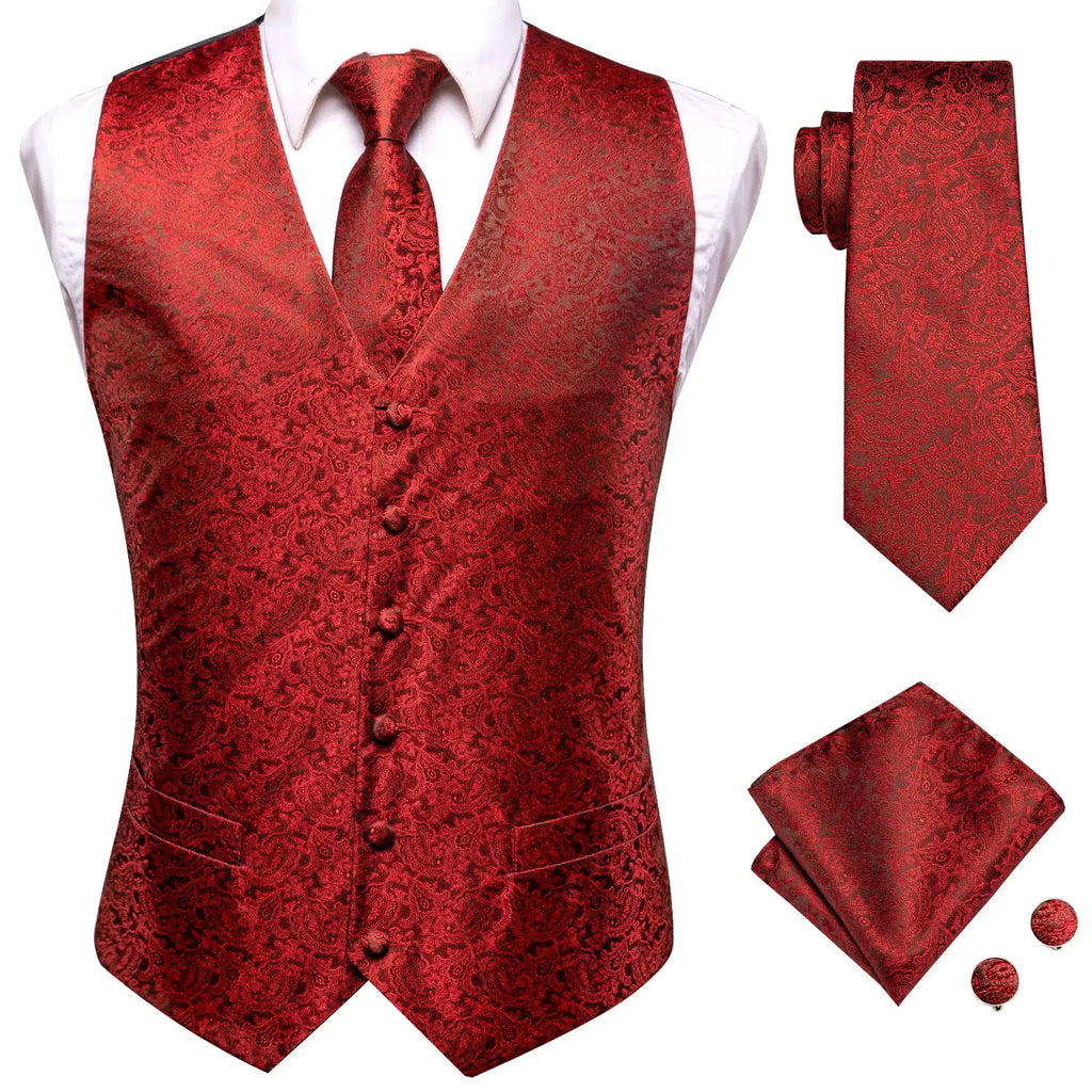 Luxury Mens Vests Black Gold Floral Jacquard Waistcoat Tie Hanky Cufflinks Brooch Set for Men Suit Wedding Office XL