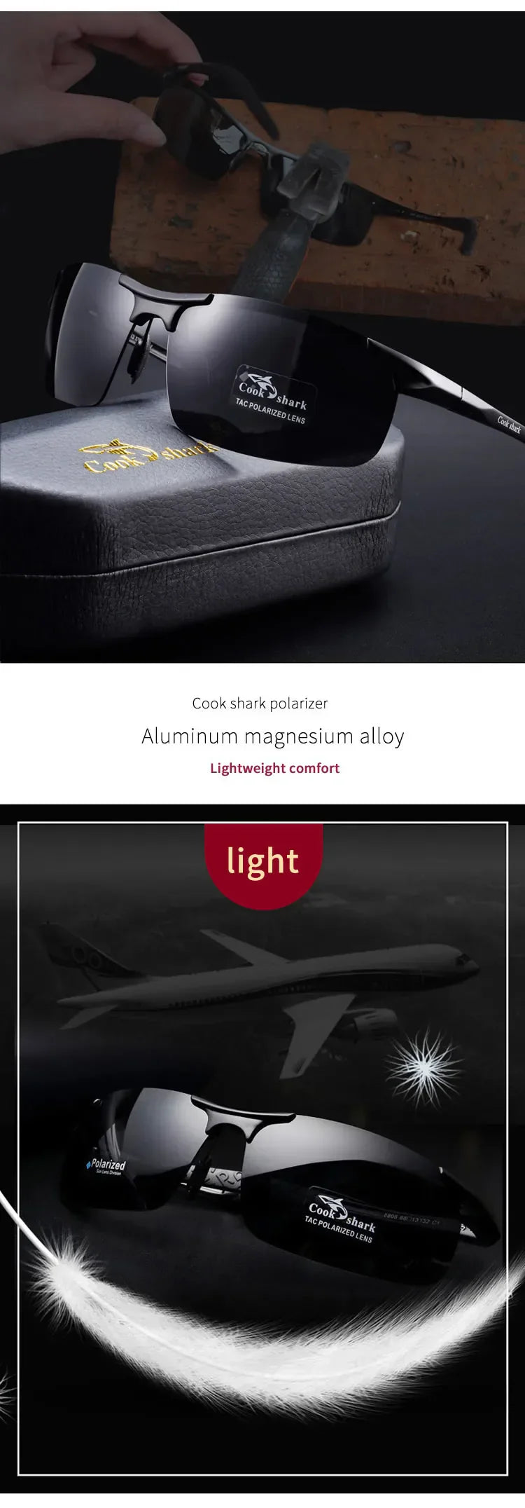 Cook Shark's new aluminum magnesium sunglasses men's sunglasses HD polarized driving drivers color glasses tide