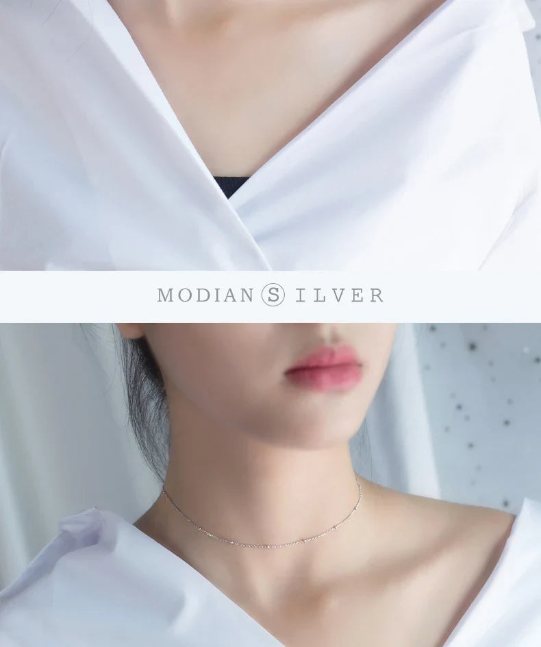 Simple 3 Color Choker Necklace for Women Gift Authentic 925 Sterling Silver Light Beads Naked Chain Fashion Fine Jewelry