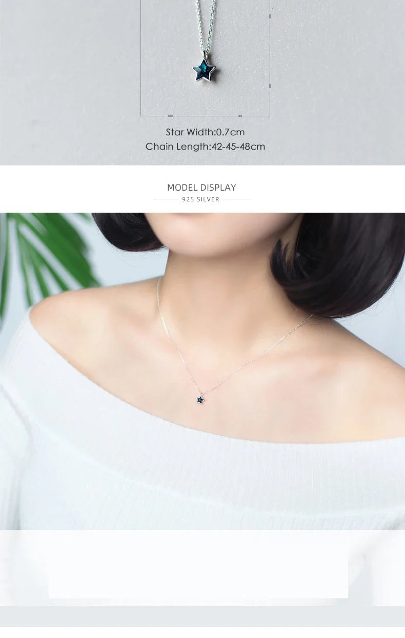 New 925 Sterling Silver Retro Mini Blue Star Charms Pendant Necklace Fit Women Adjustable Necklace Original Fine Jewelry