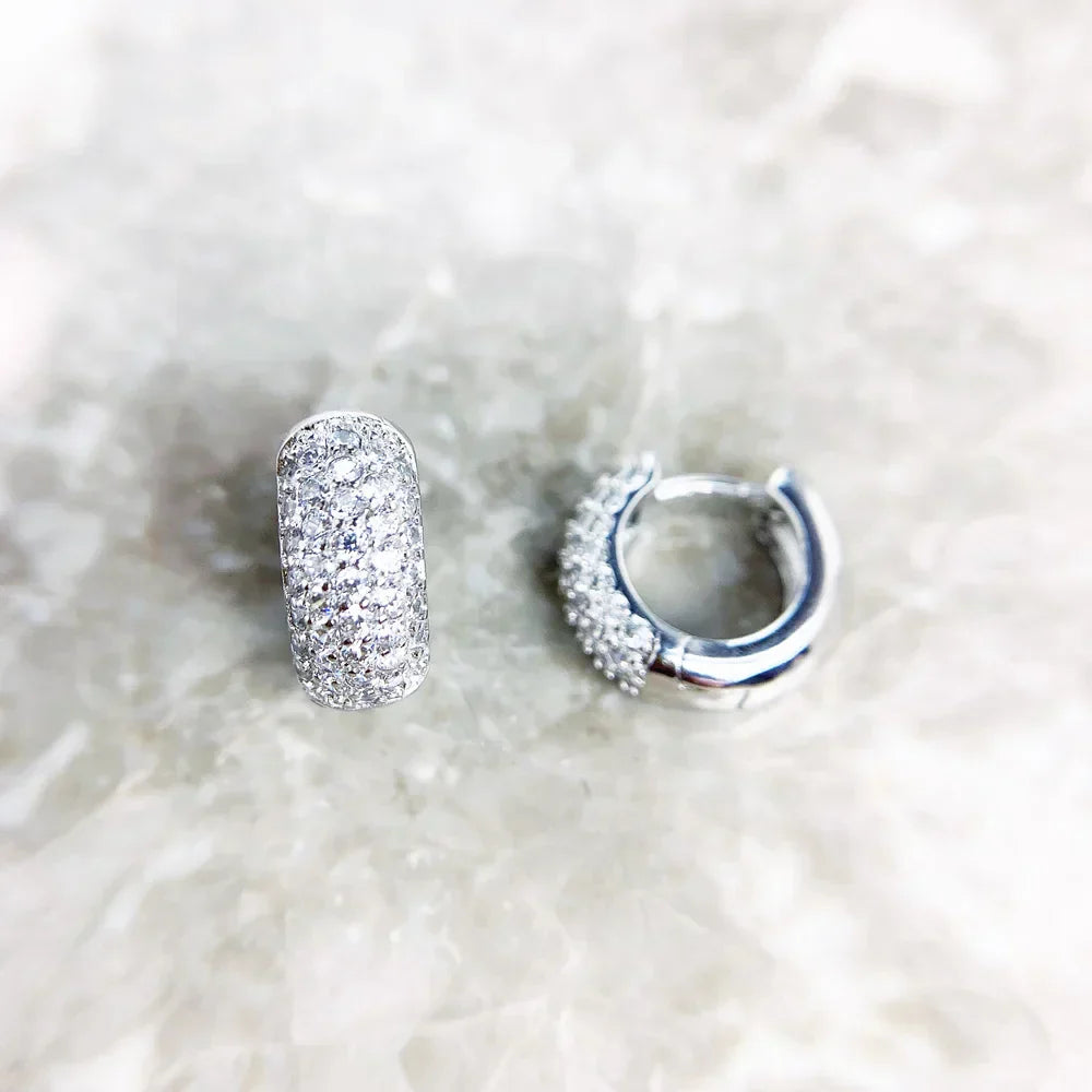 White Creole Hinged Hoop Earrings Pave Europe Glam Fine Jewerly For Women Gift In Solid 925 Sterling Silver