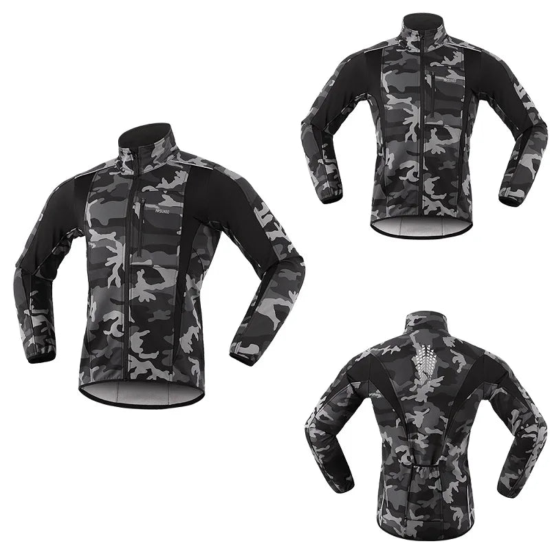 Men's Warm Cycling Jacket Fleece Bike Jersey Windproof Waterproof Softshell Coat Bicycle Clothing Motorcycle Raincoat