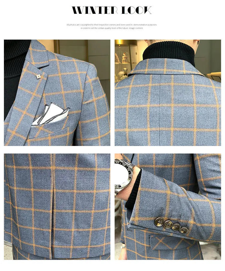 Blazer and Vest and Pants / Boutique Fashion Plaid Men's Casual Business Suit 3pcs Set Groom Wedding Dress Performance Costume