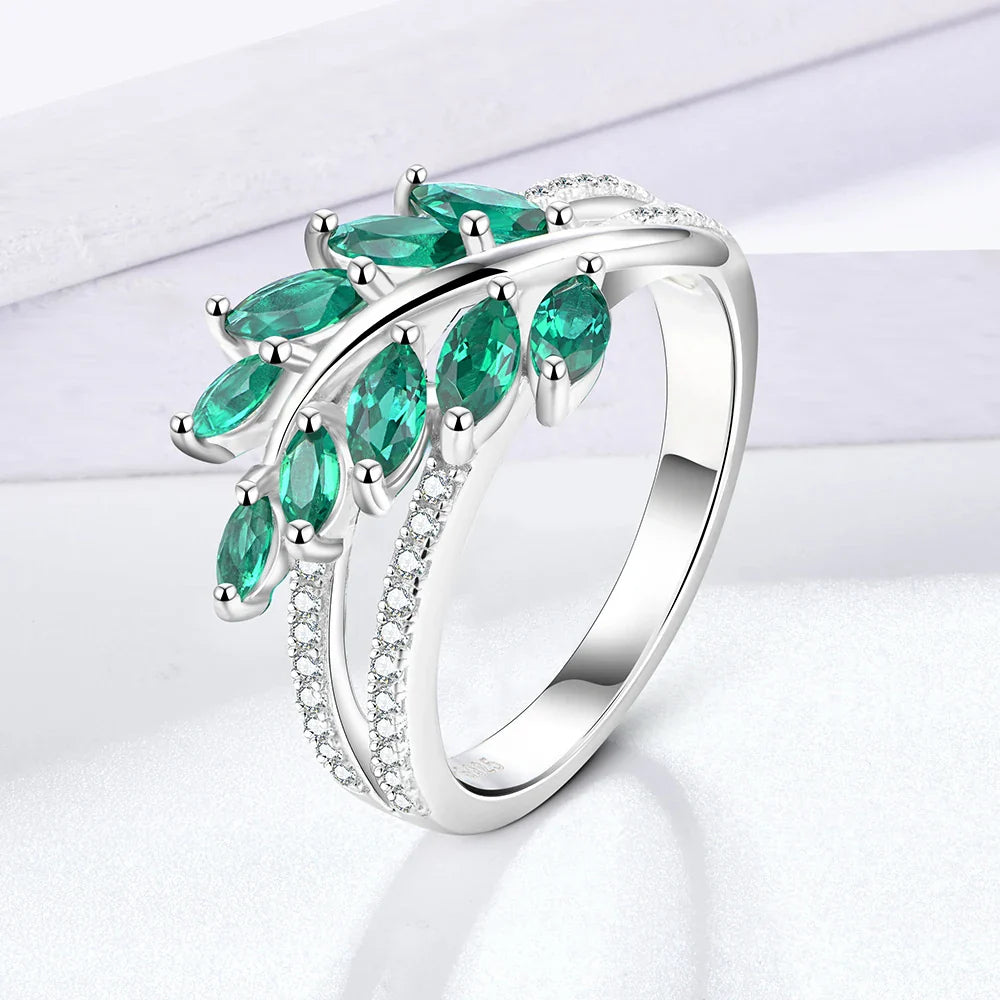 Classic 925 Sterling Silver Lab Emerald Created White Sapphire Gemstone Anniversary Band Ring For Women Fine Jewelry