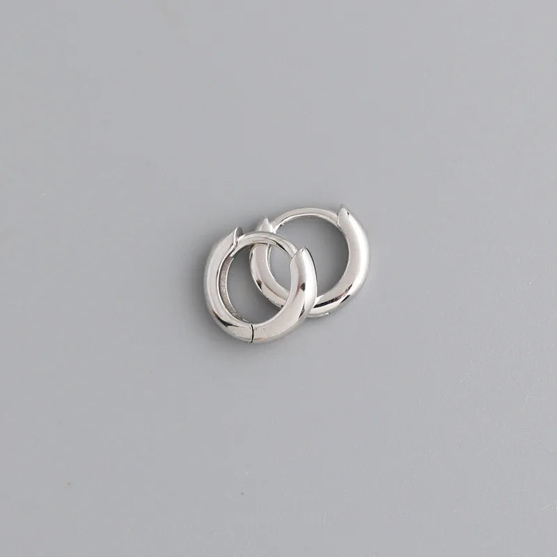 Real 925 Sterling Silver Minimalist Bohemian Round Ear Buckle for Women Punk Unisex Rock Hoop Earring Jewelry Accessories