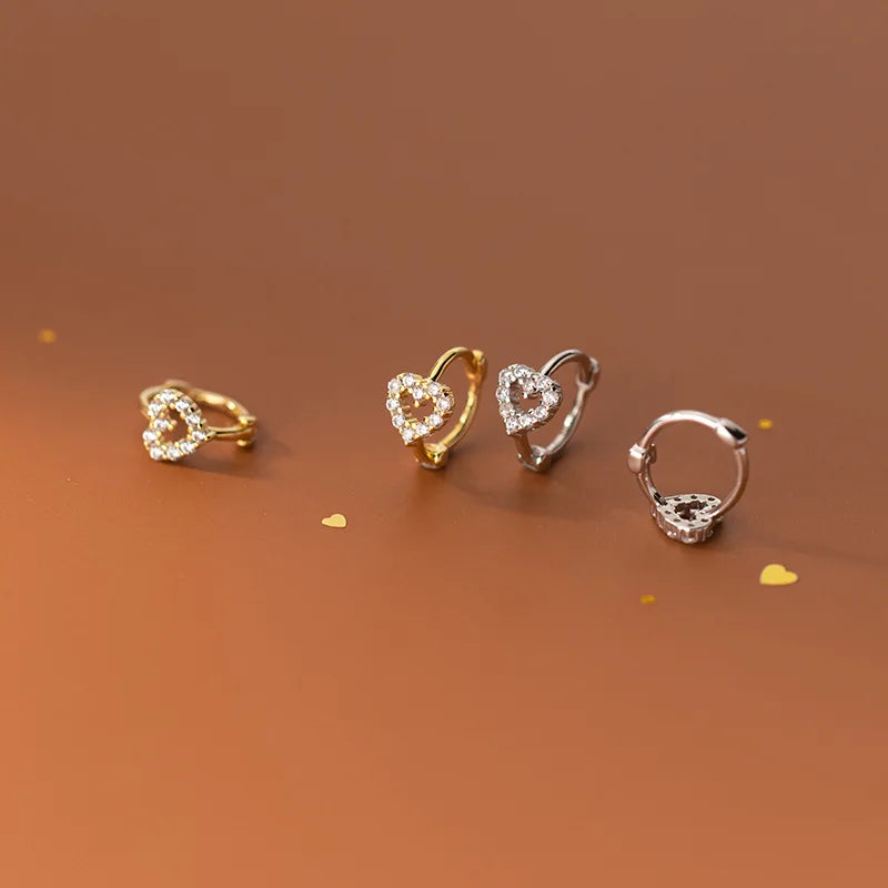 925 Sterling Silver INS Minimalism Sweet Love Heart CZ Zircon Hoop Earrings For Women Girl Small Ear Buckle Jewelry Gift