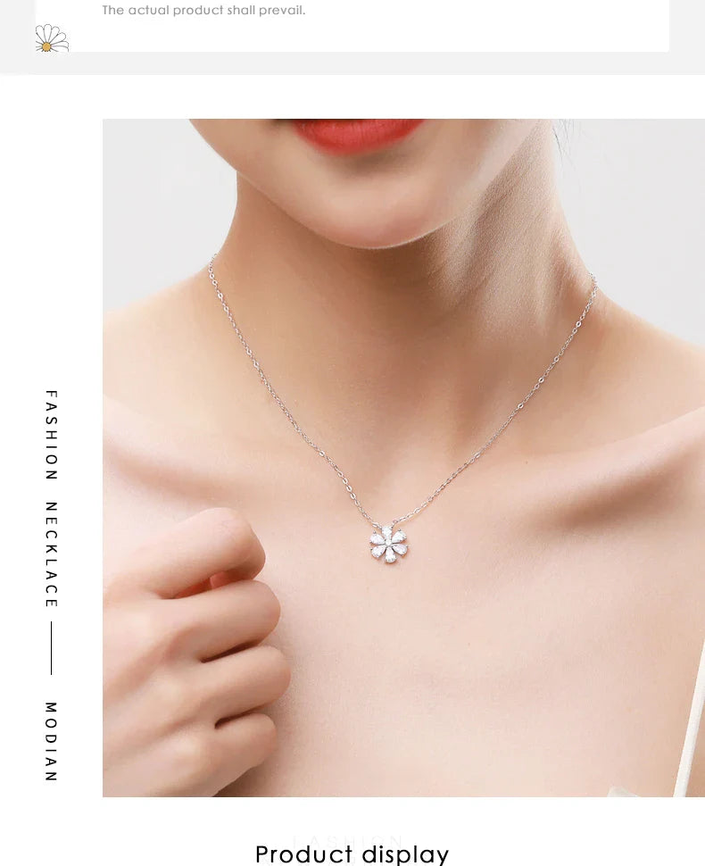 925 Sterling Silver Sparkling Lucky Flower Pendant Necklace for Women Luxury Drop Zirconia Female Wedding Fine Jewelry