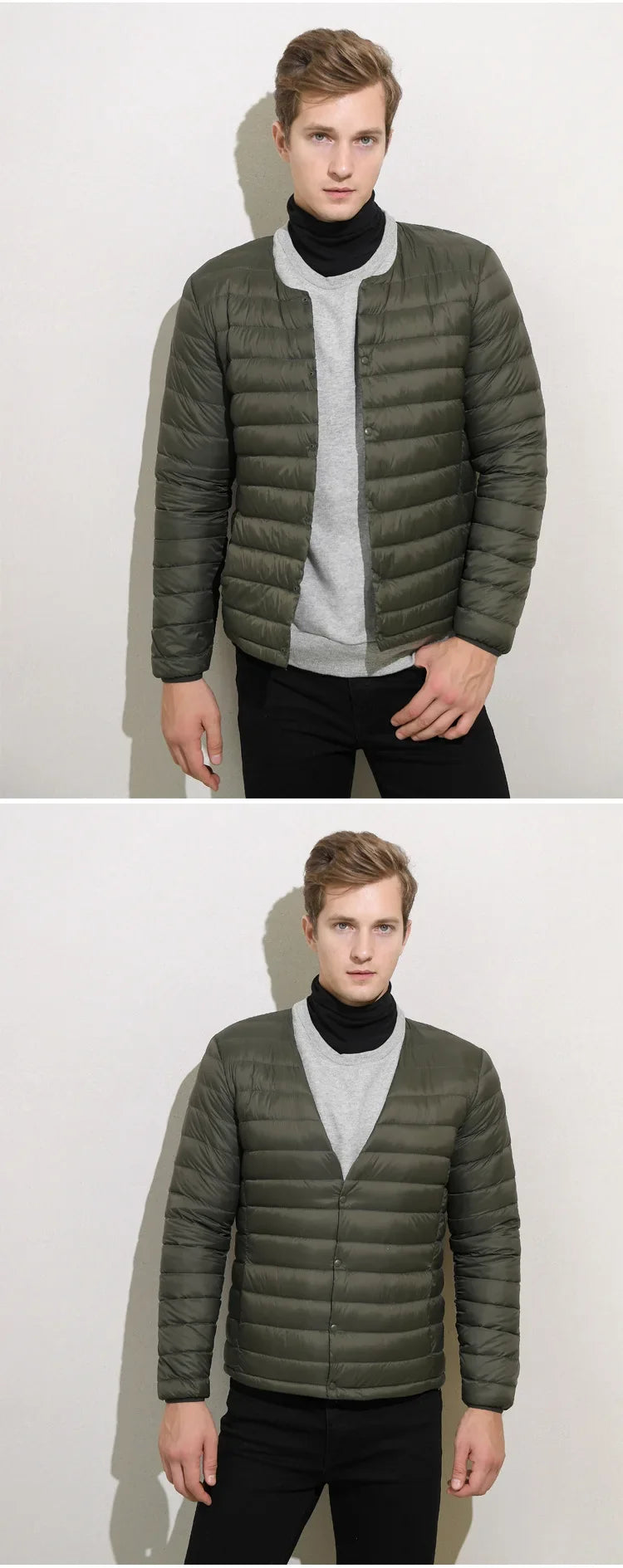 Matt Fabric Ultra Light Down Jacket Men V-neck Men's Down Jacket Slim Windproof Portable Lightweight Coat Warm Liner