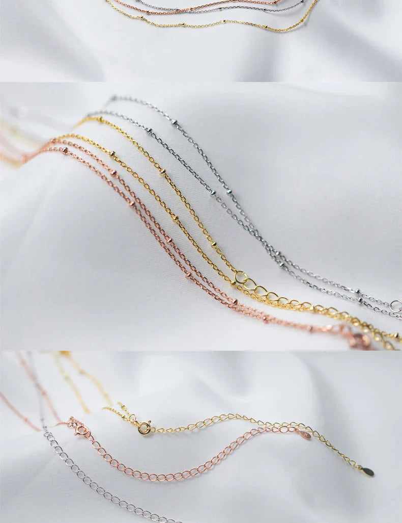 Simple 3 Color Choker Necklace for Women Gift Authentic 925 Sterling Silver Light Beads Naked Chain Fashion Fine Jewelry