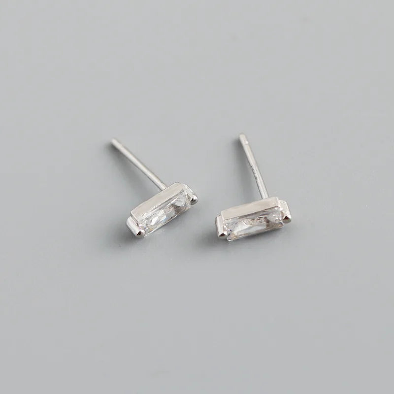 925 Sterling Silver Colorful Square Shiny Zircon Beads Piercing Stud Earrings for Women Fashion Gothic Exquisite Jewelry